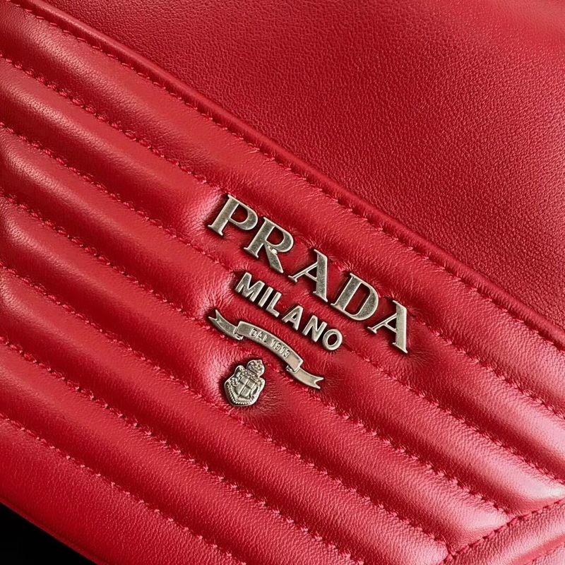 Prada Original Calfskin Leather Bucket Bag 1BH038 Red