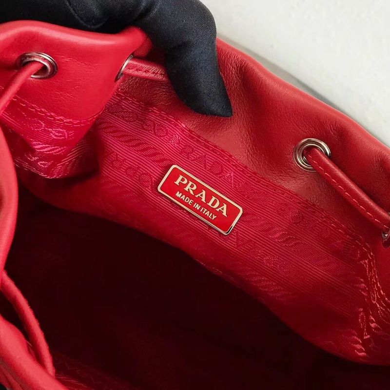 Prada Original Calfskin Leather Bucket Bag 1BH038 Red