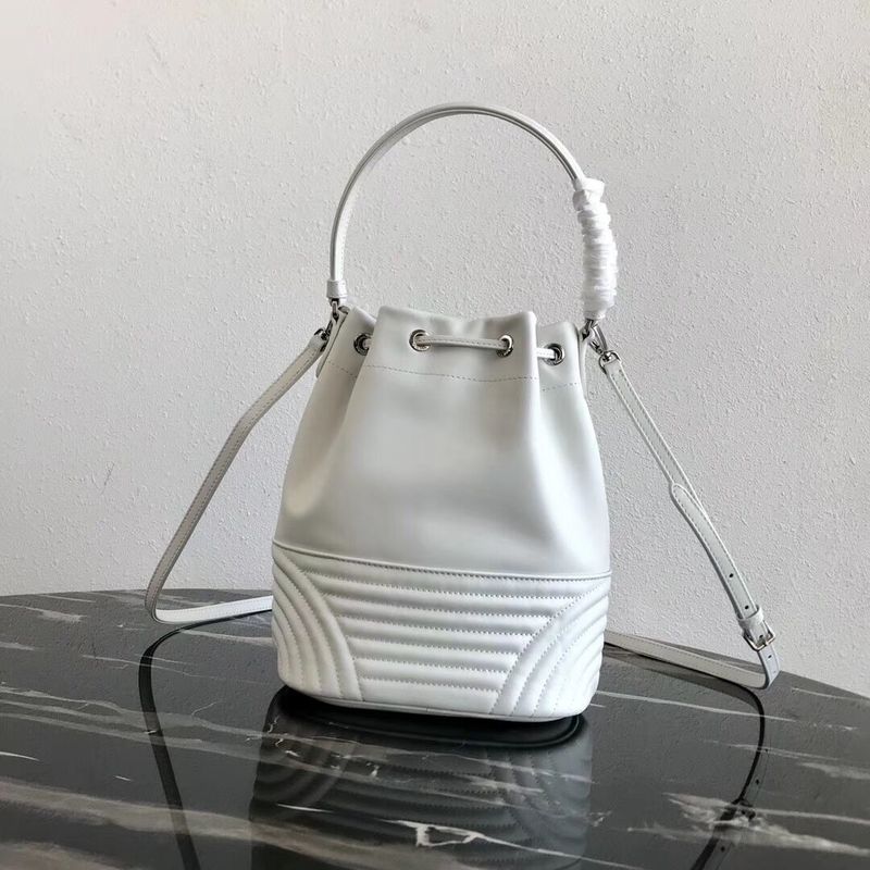 Prada Original Calfskin Leather Bucket Bag 1BH038 White