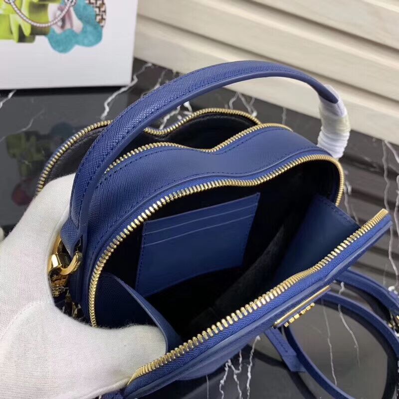 Prada Saffiano Original Leather Tote Heart Bag 1BH144 Blue