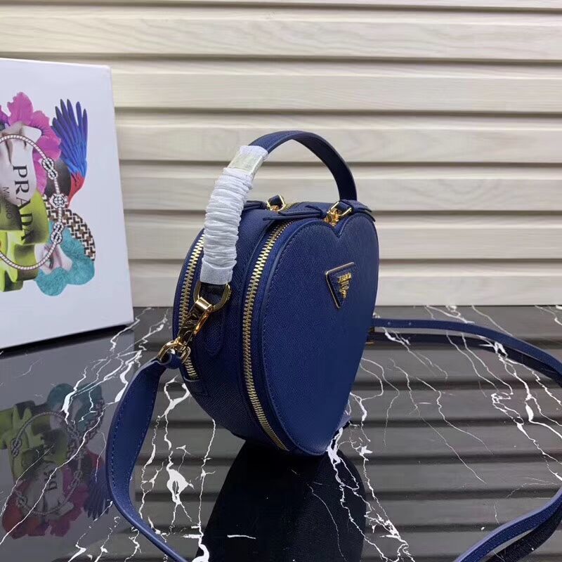 Prada Saffiano Original Leather Tote Heart Bag 1BH144 Blue