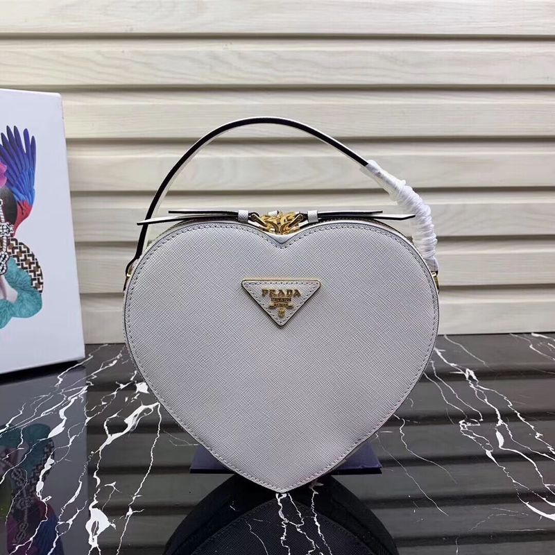 Prada Saffiano Original Leather Tote Heart Bag 1BH144 White