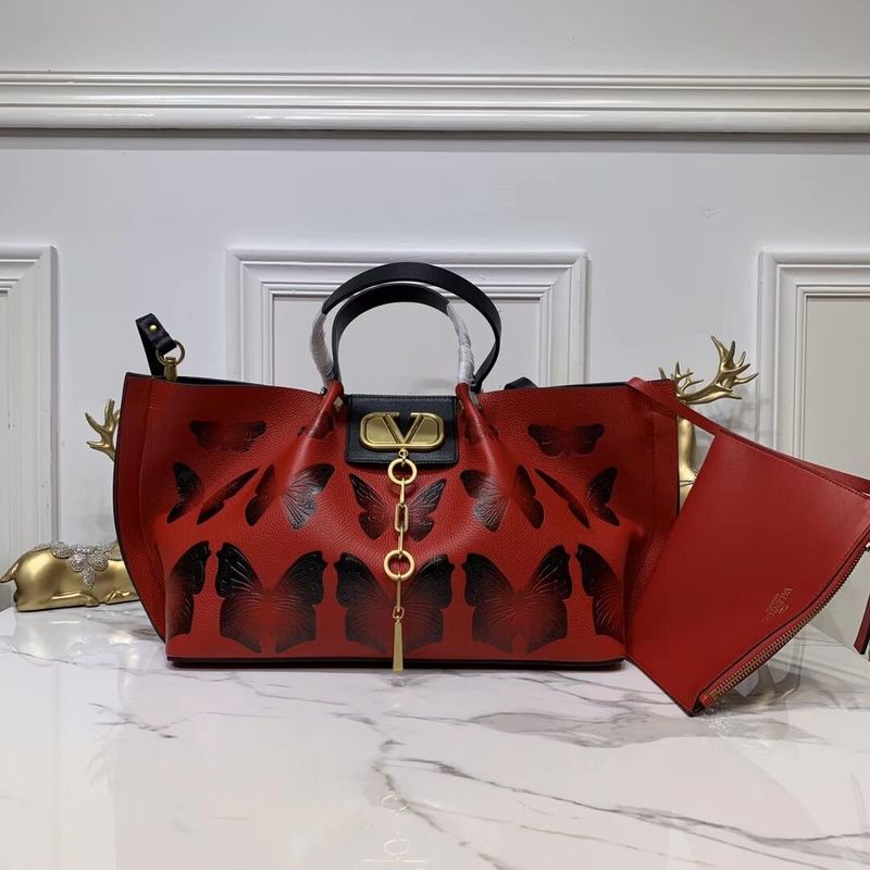 VALENTINO Origianl Leather Bag Butterfly Embossing V0099F Red