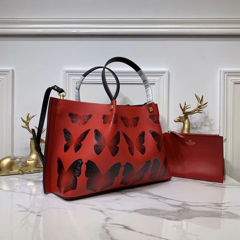 VALENTINO Origianl Leather Bag Butterfly Embossing V0099F Red