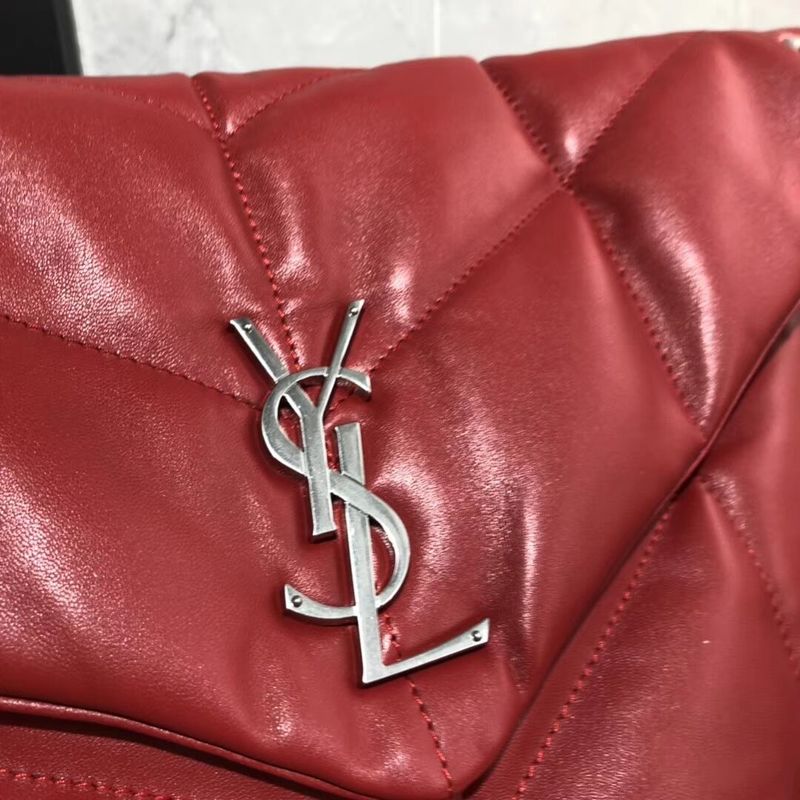 Yves Saint Laurent LOULOU PUFFER MEDIUM BAG IN QUILTED CRINKLED MATTE LEATHER Y577475 Red