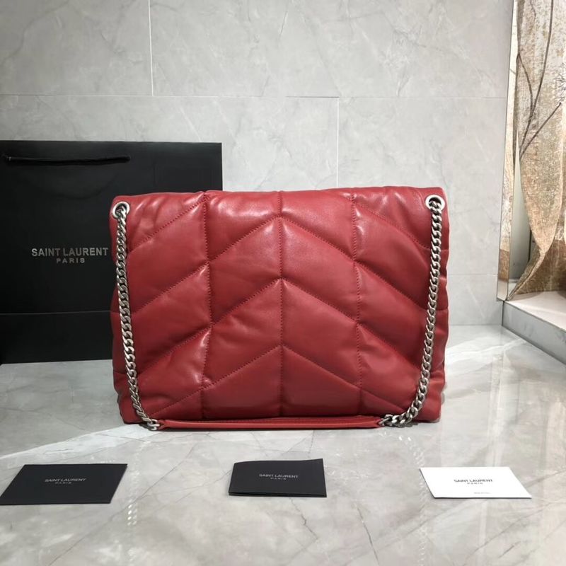 Yves Saint Laurent LOULOU PUFFER MEDIUM BAG IN QUILTED CRINKLED MATTE LEATHER Y577475 Red