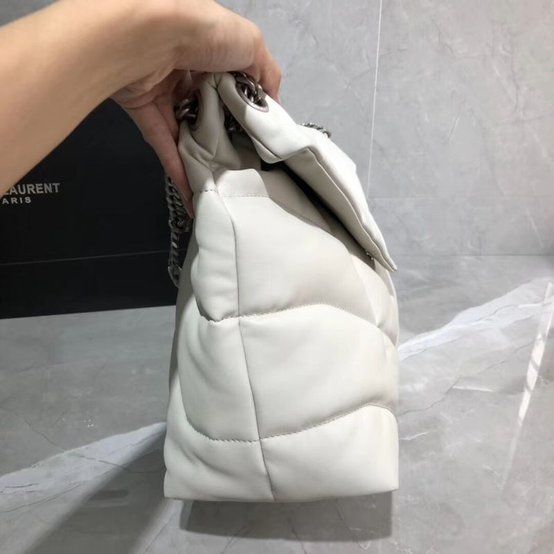 Yves Saint Laurent LOULOU PUFFER MEDIUM BAG IN QUILTED CRINKLED MATTE LEATHER Y577475 White