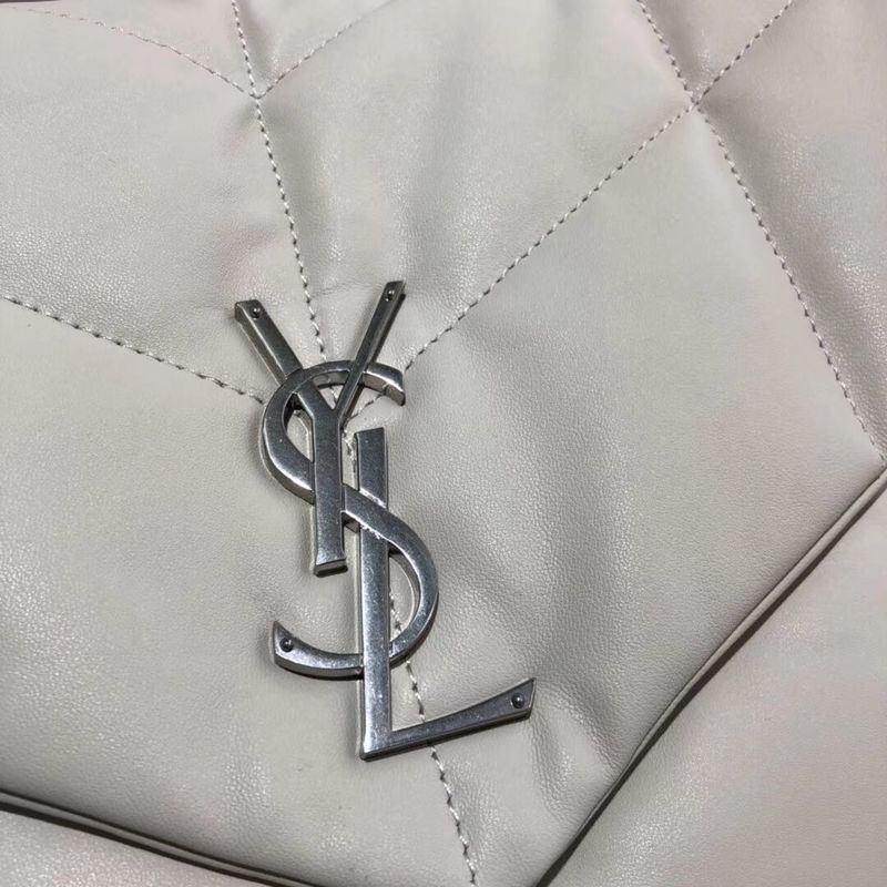 Yves Saint Laurent LOULOU PUFFER MEDIUM BAG IN QUILTED CRINKLED MATTE LEATHER Y577475 White