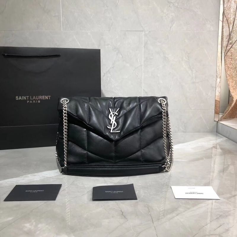 Yves Saint Laurent LOULOU PUFFER SMALL BAG IN QUILTED CRINKLED MATTE LEATHER Y577476 Black