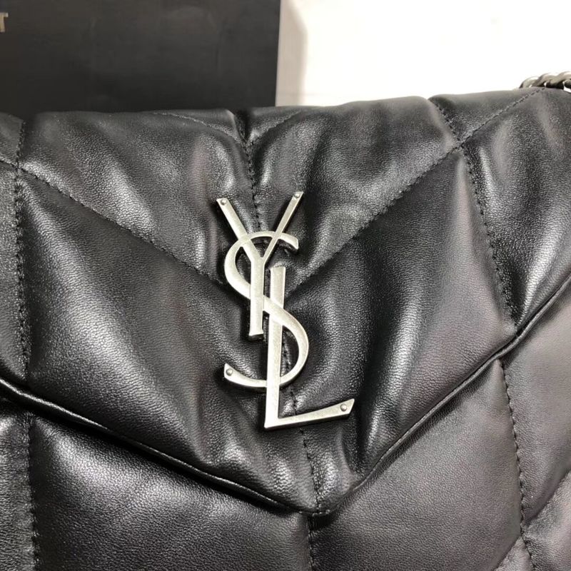 Yves Saint Laurent LOULOU PUFFER SMALL BAG IN QUILTED CRINKLED MATTE LEATHER Y577476 Black