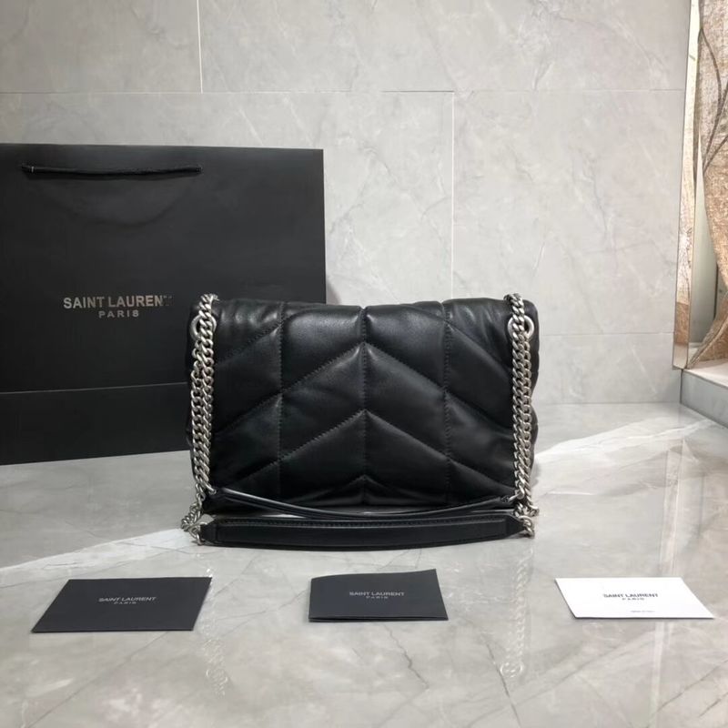 Yves Saint Laurent LOULOU PUFFER SMALL BAG IN QUILTED CRINKLED MATTE LEATHER Y577476 Black