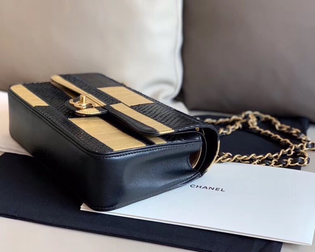 Chanel Le Boy Flap Shoulder Bag Original Leather A1112 gold&black