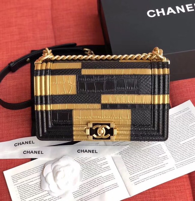 Chanel Le Boy Flap Shoulder Bag Original Leather A67085 gold&black