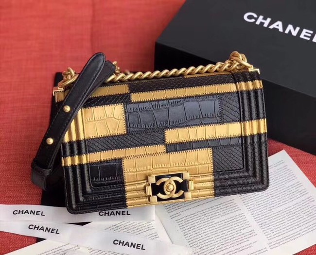 Chanel Le Boy Flap Shoulder Bag Original Leather A67085 gold&black