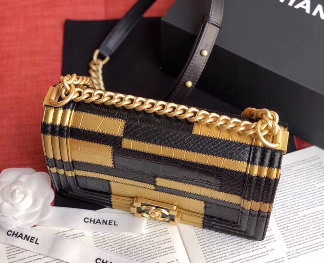 Chanel Le Boy Flap Shoulder Bag Original Leather A67085 gold&black