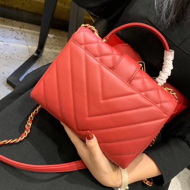 Chanel Calfskin & Gold-Tone Metal AS0804 red