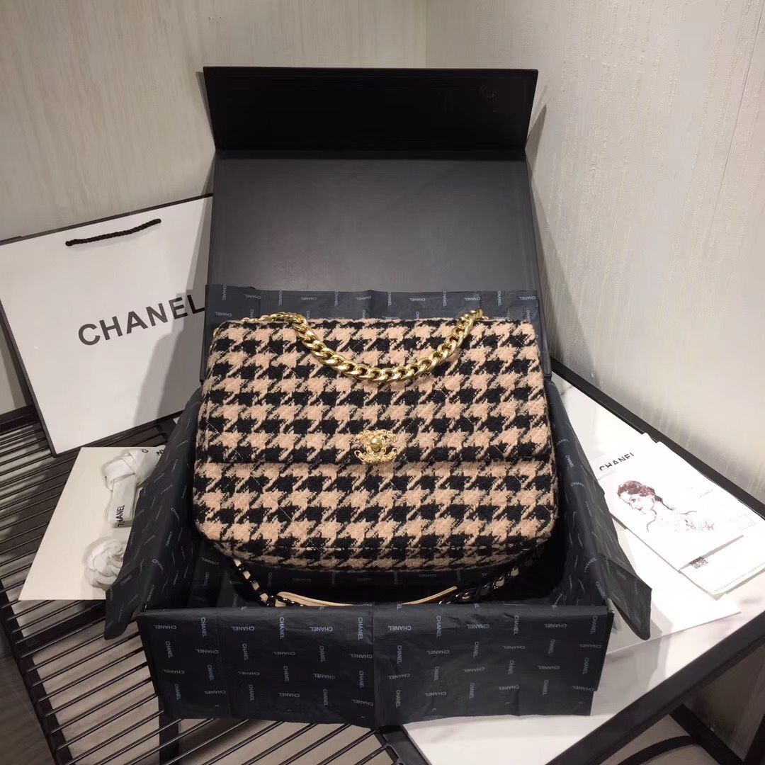 Chanel Original Flap Bags Houndstooth A3269 Black&Beige