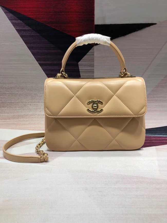 Chanel CC original lambskin top handle flap bag A92236 apricot&Gold-Tone Metal