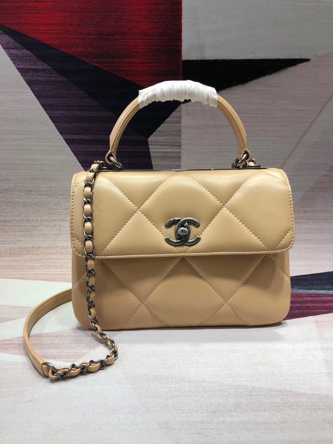 Chanel CC original lambskin top handle flap bag A92236 apricot&silver-Tone Metal