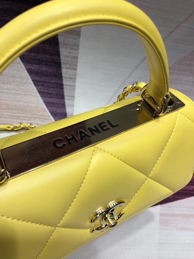 Chanel CC original lambskin top handle flap bag A92236 lemon&Gold-Tone Metal