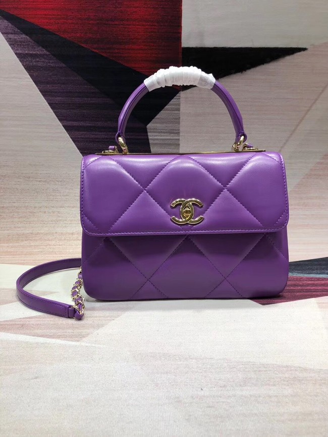 Chanel CC original lambskin top handle flap bag A92236 purple&Gold-Tone Metal