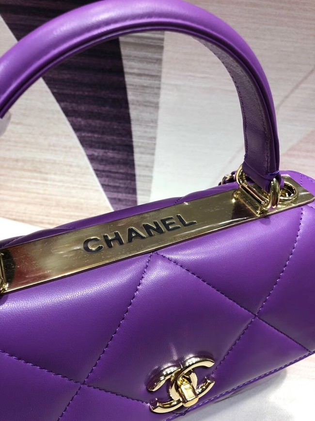 Chanel CC original lambskin top handle flap bag A92236 purple&Gold-Tone Metal