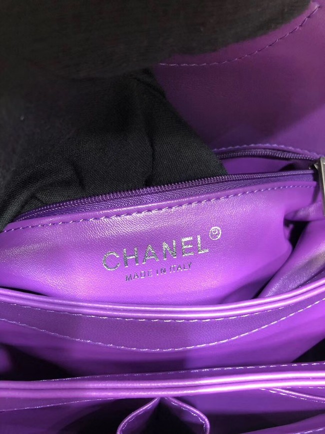 Chanel CC original lambskin top handle flap bag A92236 purple&silver-Tone Metal