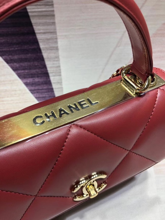 Chanel CC original lambskin top handle flap bag A92236 red&Gold-Tone Metal