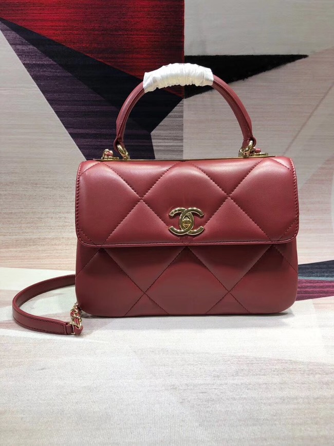 Chanel CC original lambskin top handle flap bag A92236 red&Gold-Tone Metal