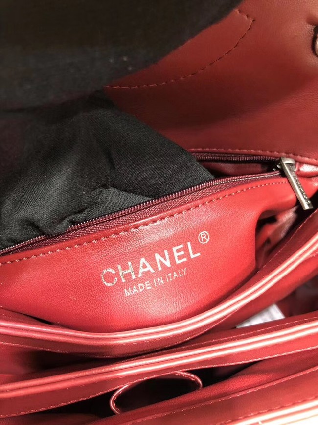 Chanel CC original lambskin top handle flap bag A92236 red&silver-Tone Metal