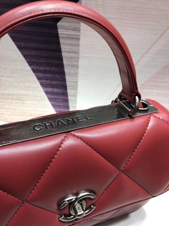 Chanel CC original lambskin top handle flap bag A92236 red&silver-Tone Metal