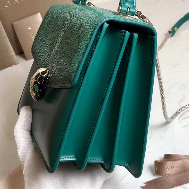 Bvlgari Serpenti Forever Pearl fish skin&Calfskin Leather small crossbody bag 288687 green