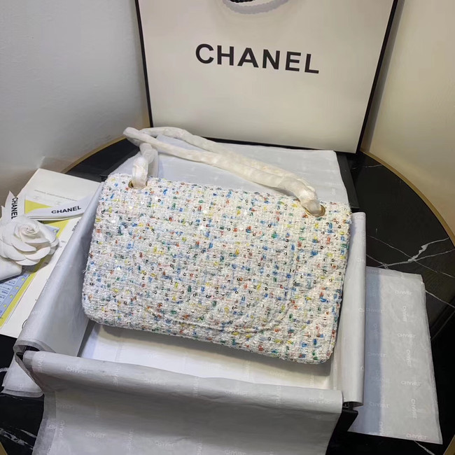 CHANEL Tweed Calfskin -Tone & Gold-Tone Metal 1112 white