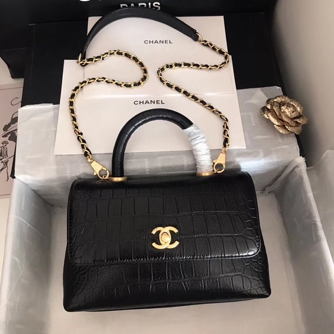 Chanel original Calfskin flap bag top handle A92290 black &gold-Tone Metal