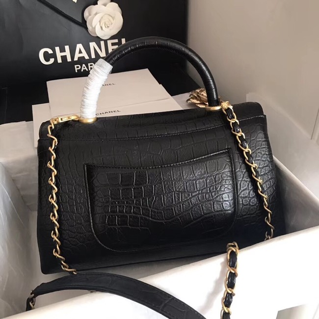 Chanel original Calfskin flap bag top handle A92292 black &gold-Tone Metal