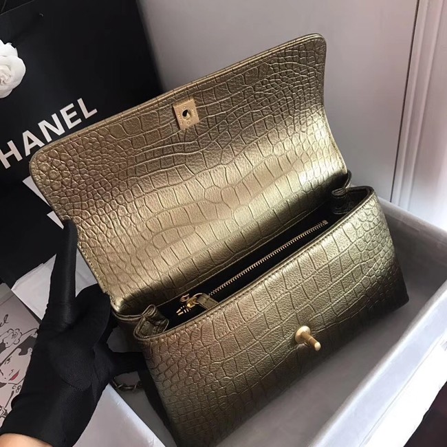 Chanel original Calfskin flap bag top handle A92292 bronze &gold-Tone Metal