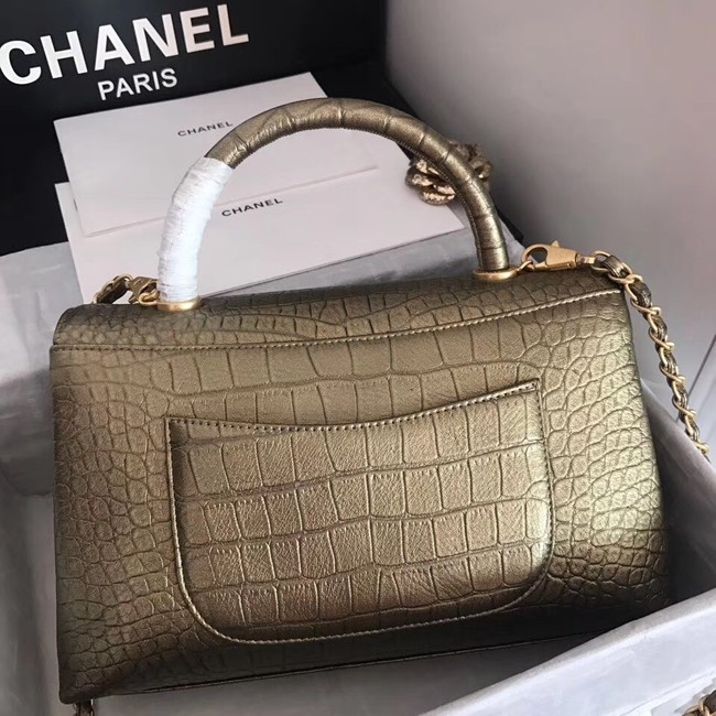 Chanel original Calfskin flap bag top handle A92292 bronze &gold-Tone Metal