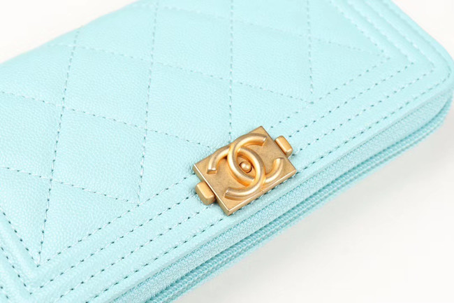 Chanel Calfskin Leather & Gold-Tone Metal Wallet A80566 Light Blue