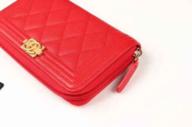 Chanel Calfskin Leather & Gold-Tone Metal Wallet A80566 red