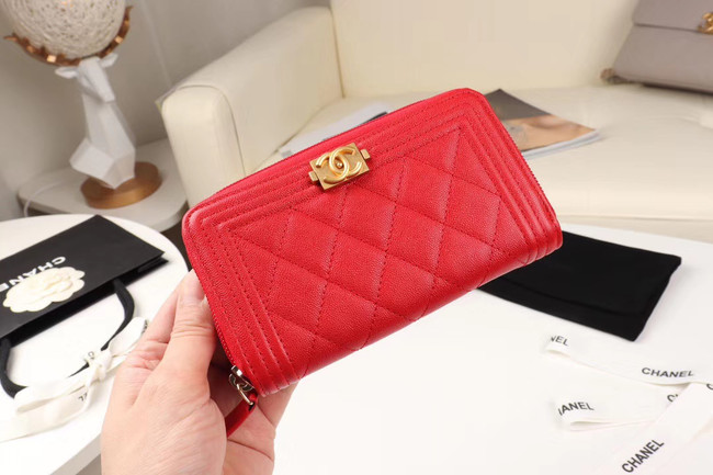 Chanel Calfskin Leather & Gold-Tone Metal Wallet A80566 red