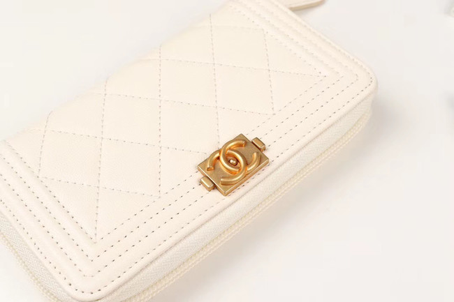 Chanel Calfskin Leather & Gold-Tone Metal Wallet A80566 white