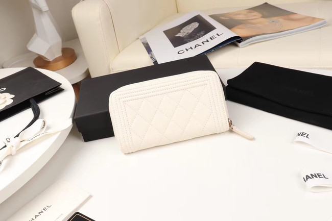 Chanel Calfskin Leather & Gold-Tone Metal Wallet A80566 white