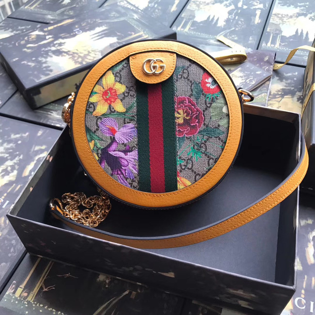 Gucci Ophidia series GG flower round Mini Shoulder Bag 550618 yellow