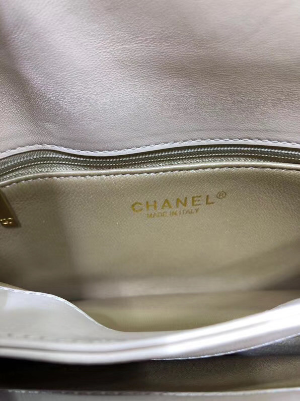 Chanel flap bag with top handle Lambskin & Gold-Tone Metal AS1174 Cream