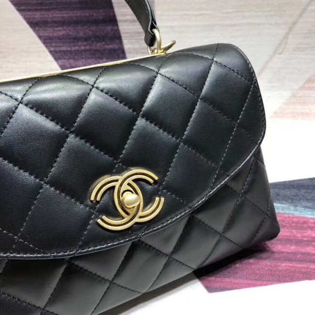 Chanel flap bag with top handle Lambskin & Gold-Tone Metal AS1174 black