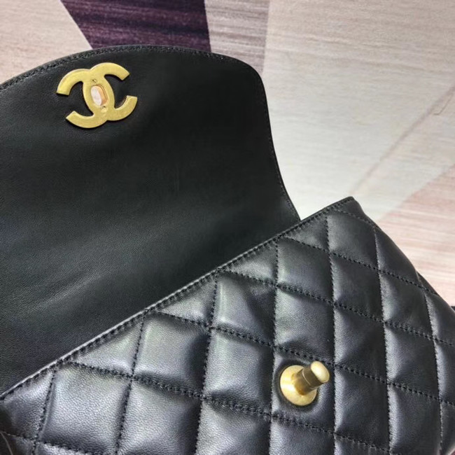 Chanel flap bag with top handle Lambskin & Gold-Tone Metal AS1174 black