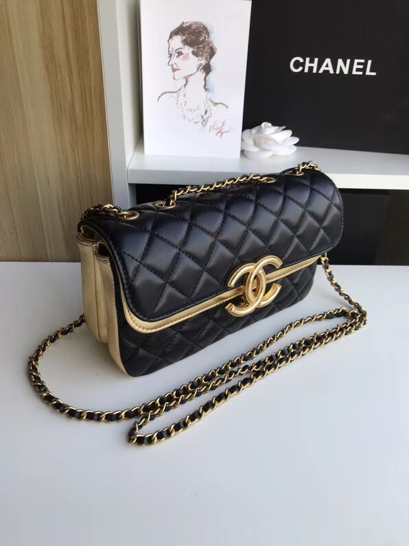 Chanel flap bag Lambskin & Gold-Tone Metal 57275 black&gold