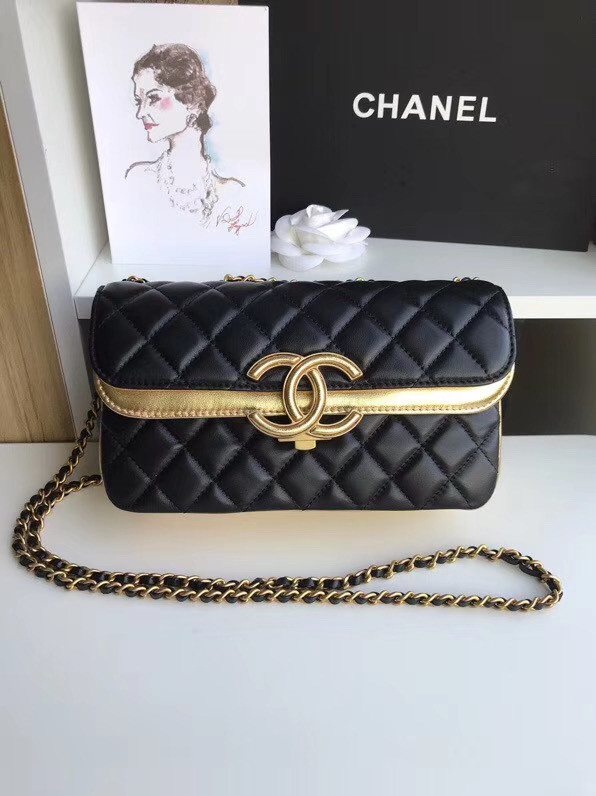 Chanel flap bag Lambskin & Gold-Tone Metal 57275 black&gold