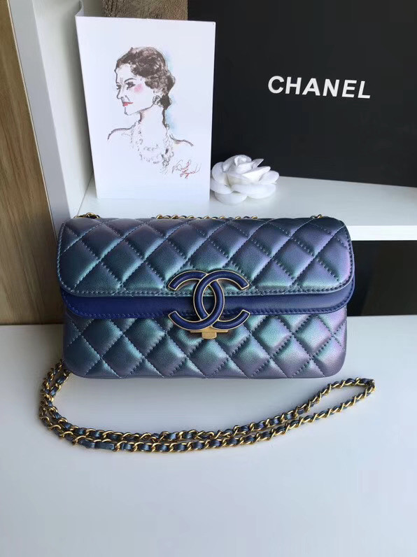 Chanel flap bag Lambskin & Gold-Tone Metal 57275 blue