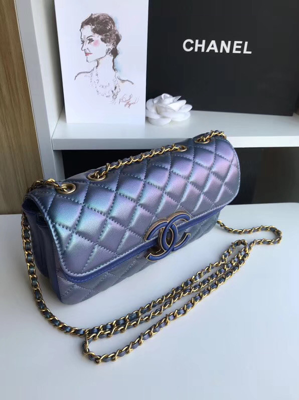 Chanel flap bag Lambskin & Gold-Tone Metal 57275 blue